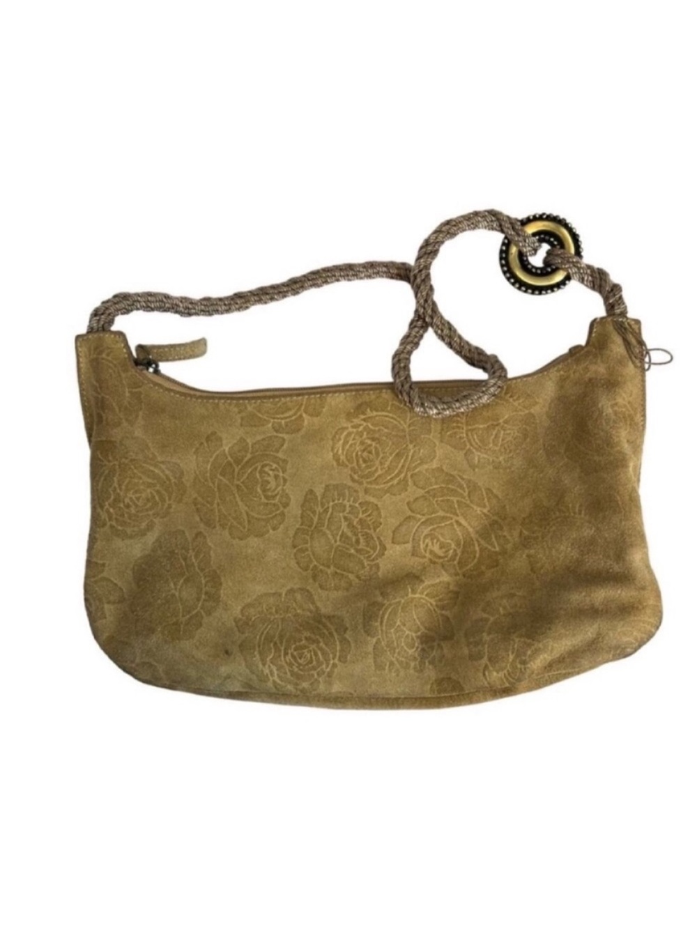 Vintage suede leather floral embossed braided strap shoulder bag